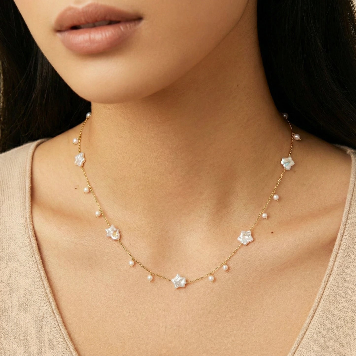 Celestial Pearl Stars Necklace - ELLIVERSE