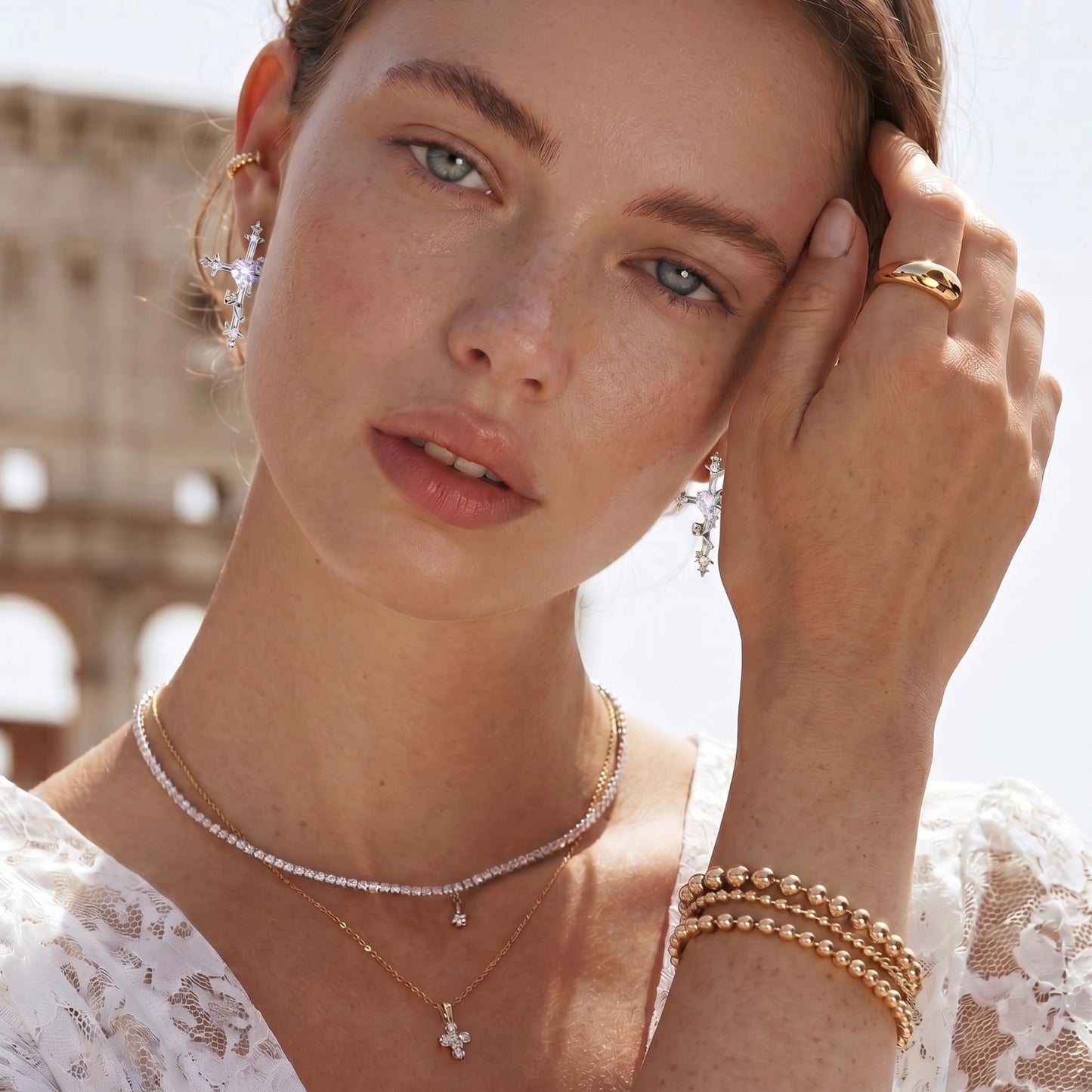 Divine Rose Cross Statement Earrings