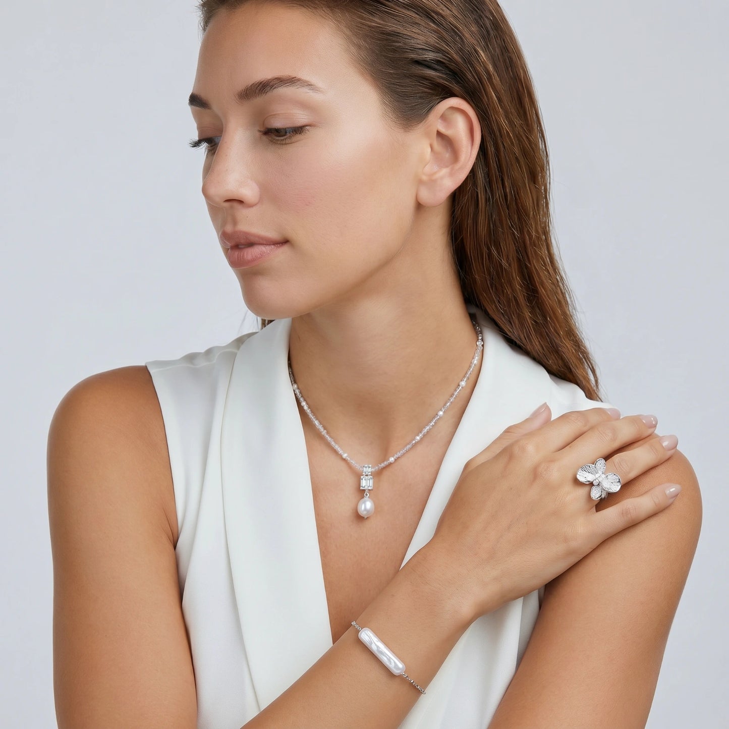 Lavender Crystal Pearl Drop Necklace