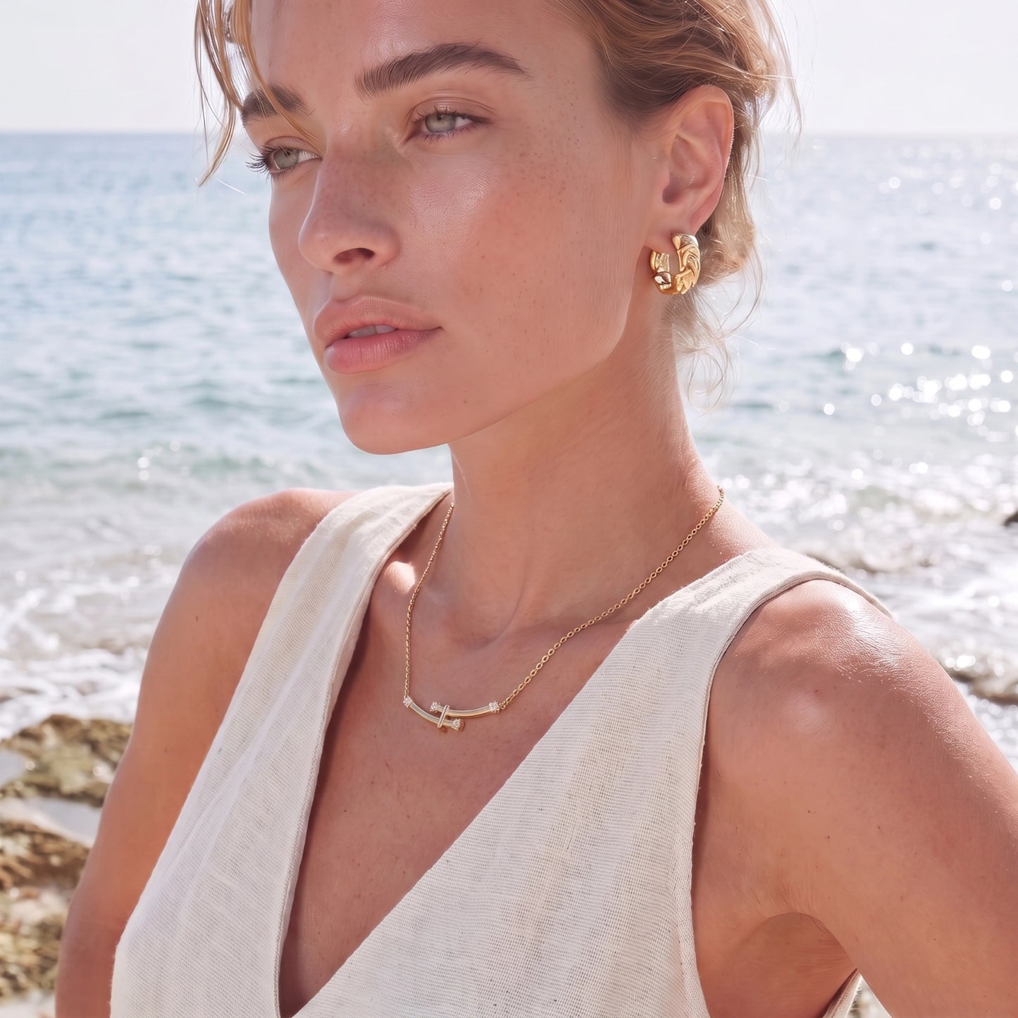 Bamboo Crystal Arc Necklace - ELLIVERSE
