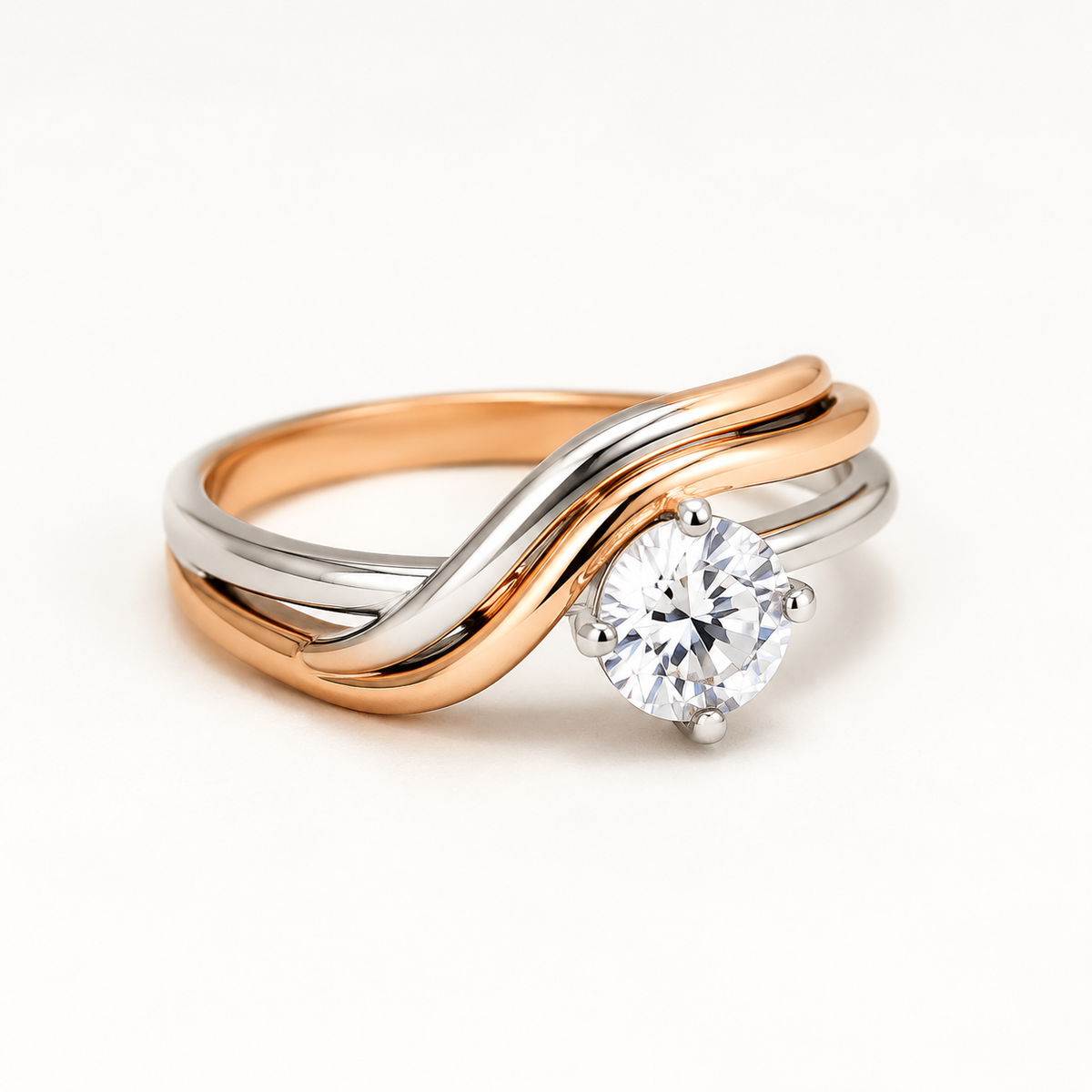 Elliverse two-tone zircon ring on a luxury white studio background