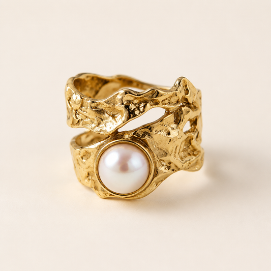 Pearl Dome Ring on a luxury ivory studio background
