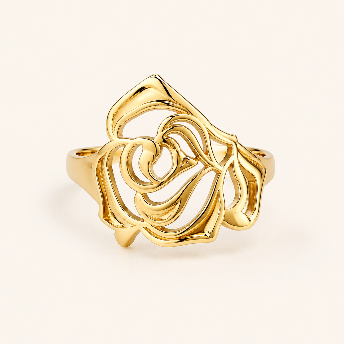 Rose Bloom Ring on a luxury ivory studio background