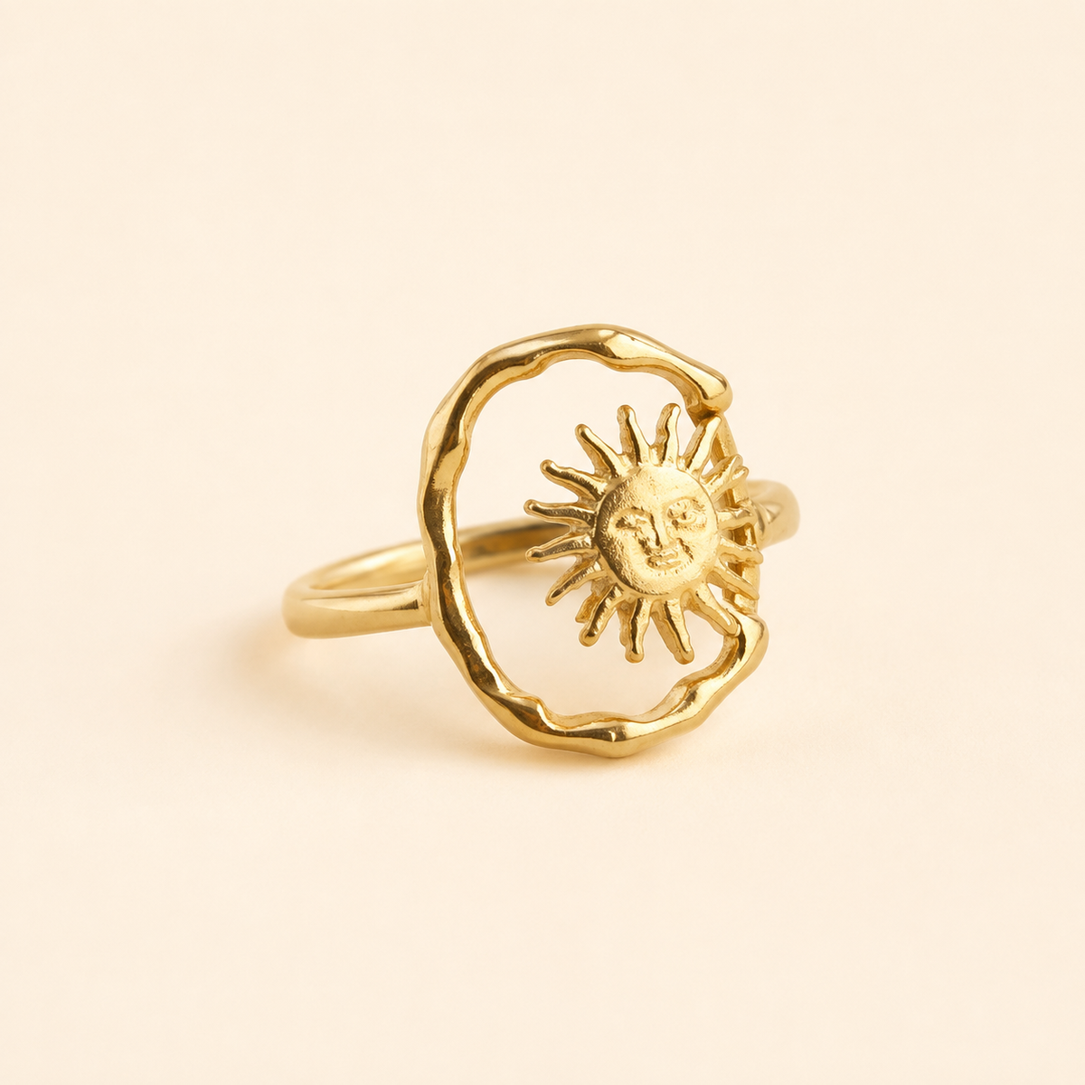 Sunburst Ring on a luxury ivory studio background