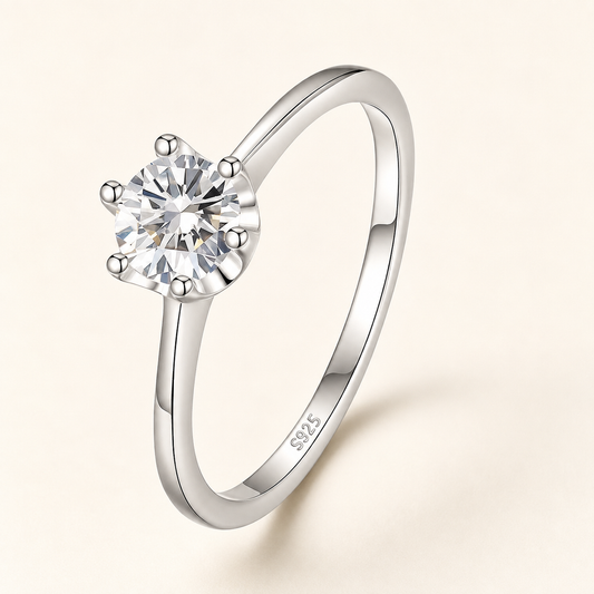Triangular Diamond Silver Ring in polished S925 silver on luxury ivory background